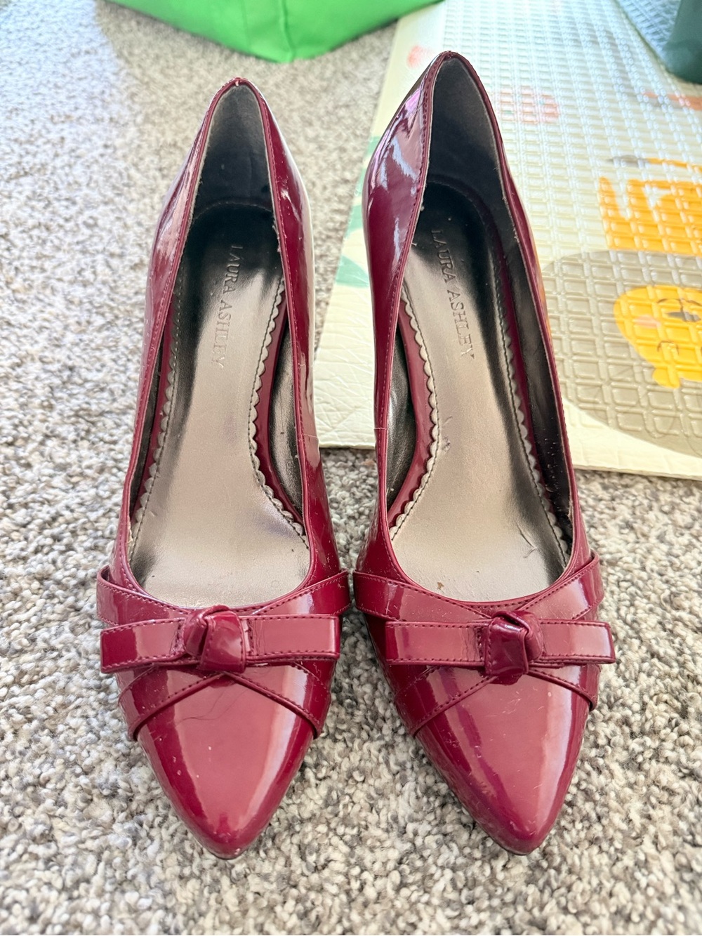Laura Ashley Burgundy Patent Pointed-Toe Bow Pumps
